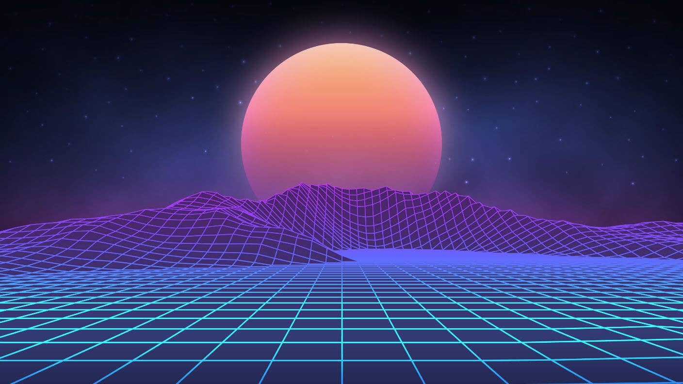 futuristic-retro-landscape-digital-sun-setting-desert-80s