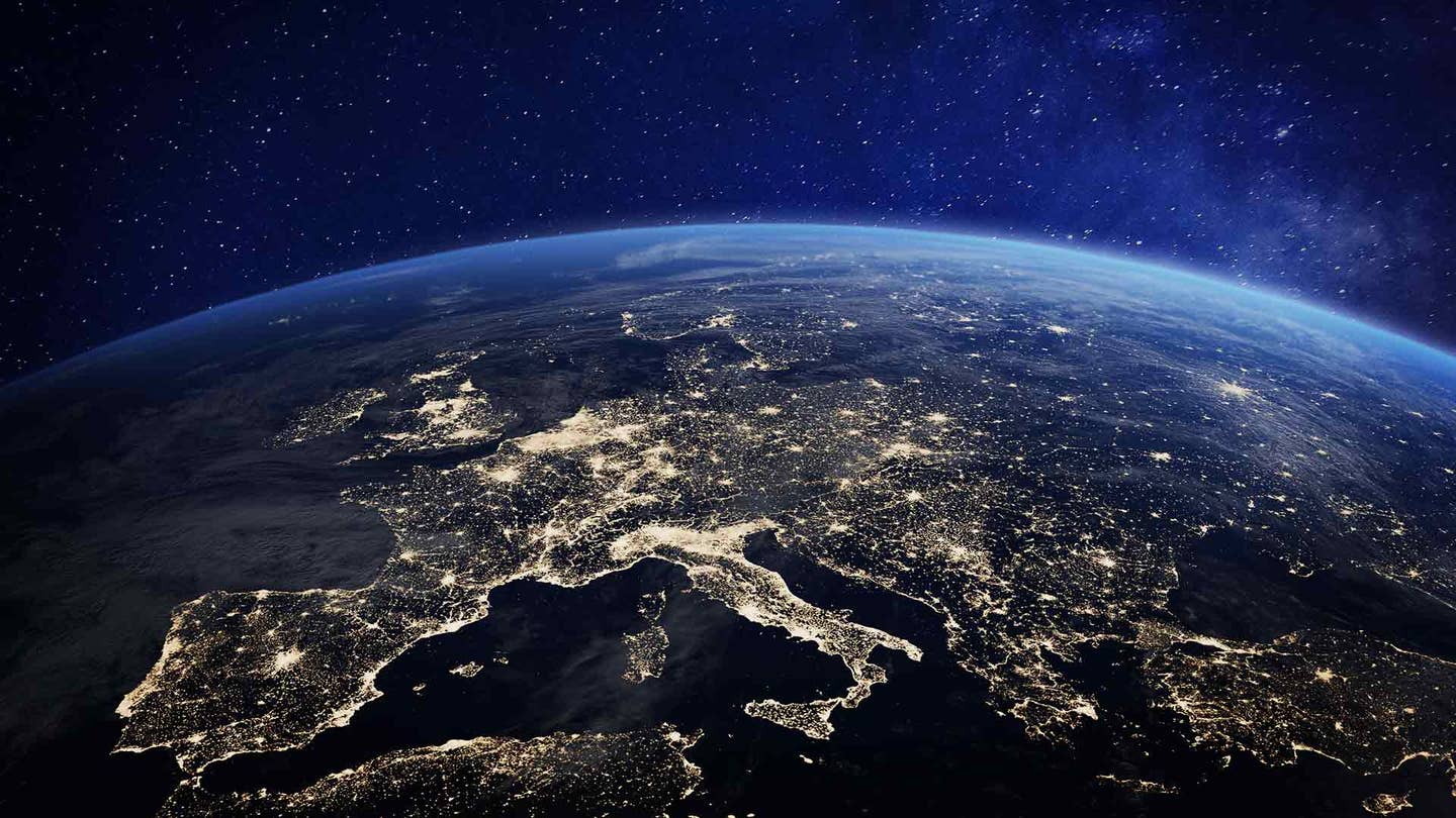 night view from space of city lights