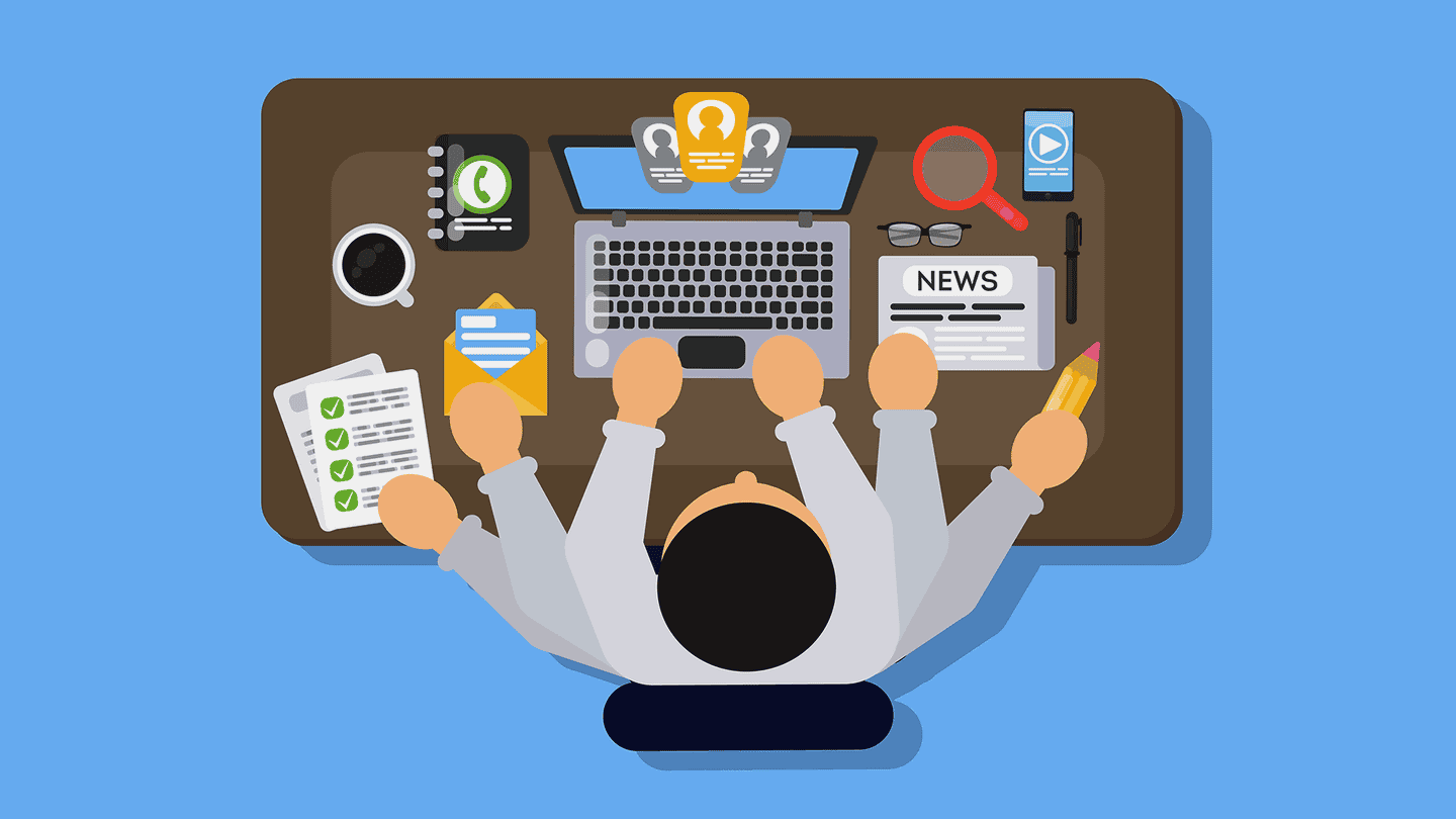 multitasking man cartoon