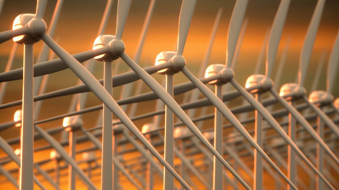 3D illustration wind farms power generation