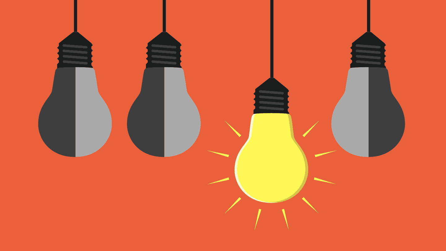 glowing yellow light bulb stands out among others