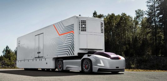 autonomous volvo truck on road