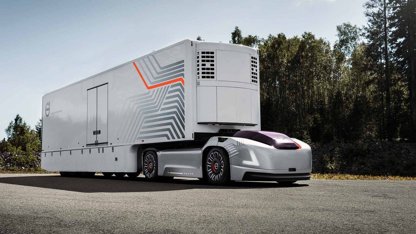 autonomous volvo truck on road