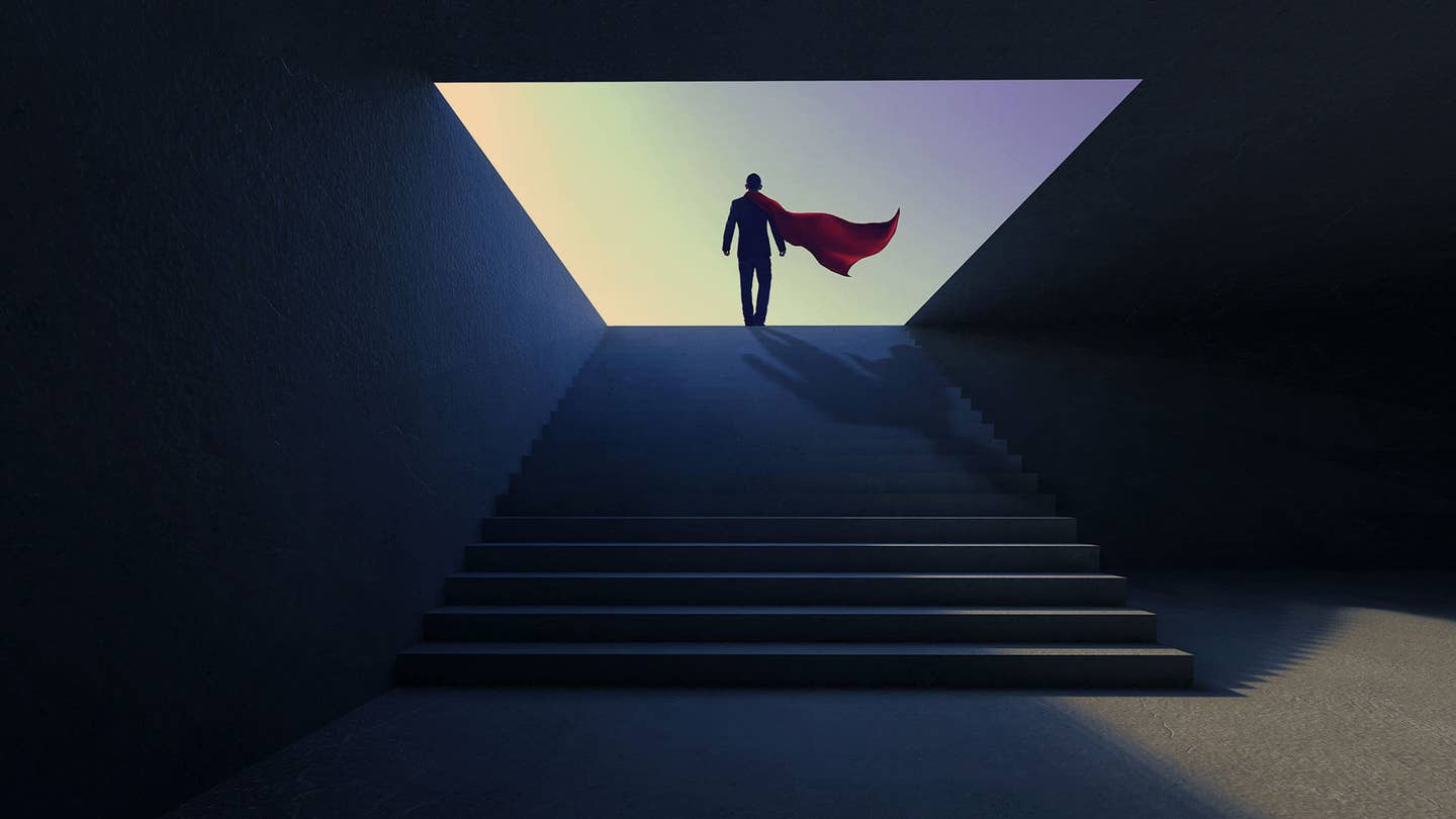 superhuman on stairs