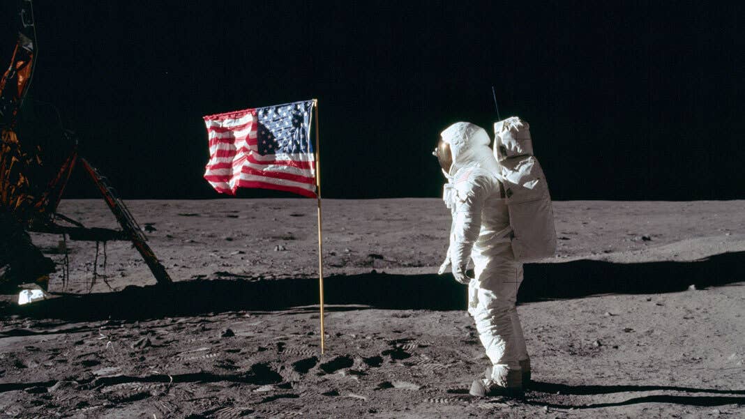 NASA Apollo 11 Buzz Aldrin salutes American flag on moon