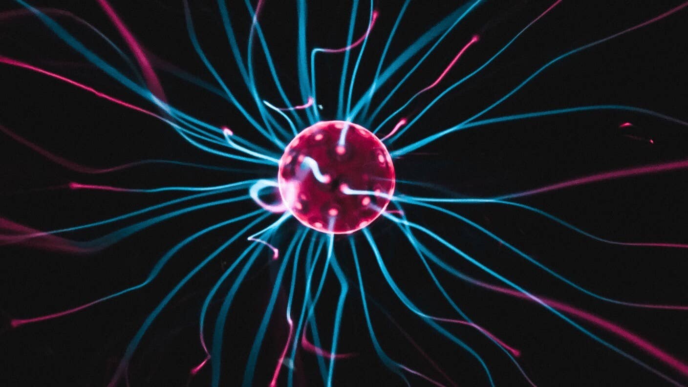 tech stories purple blue black ball electricity