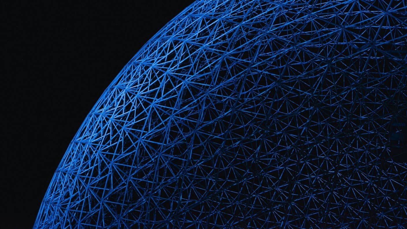 tech stories blue architecture structure sphere black background