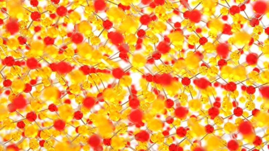 AI drug discovery atoms molecules red yellow white