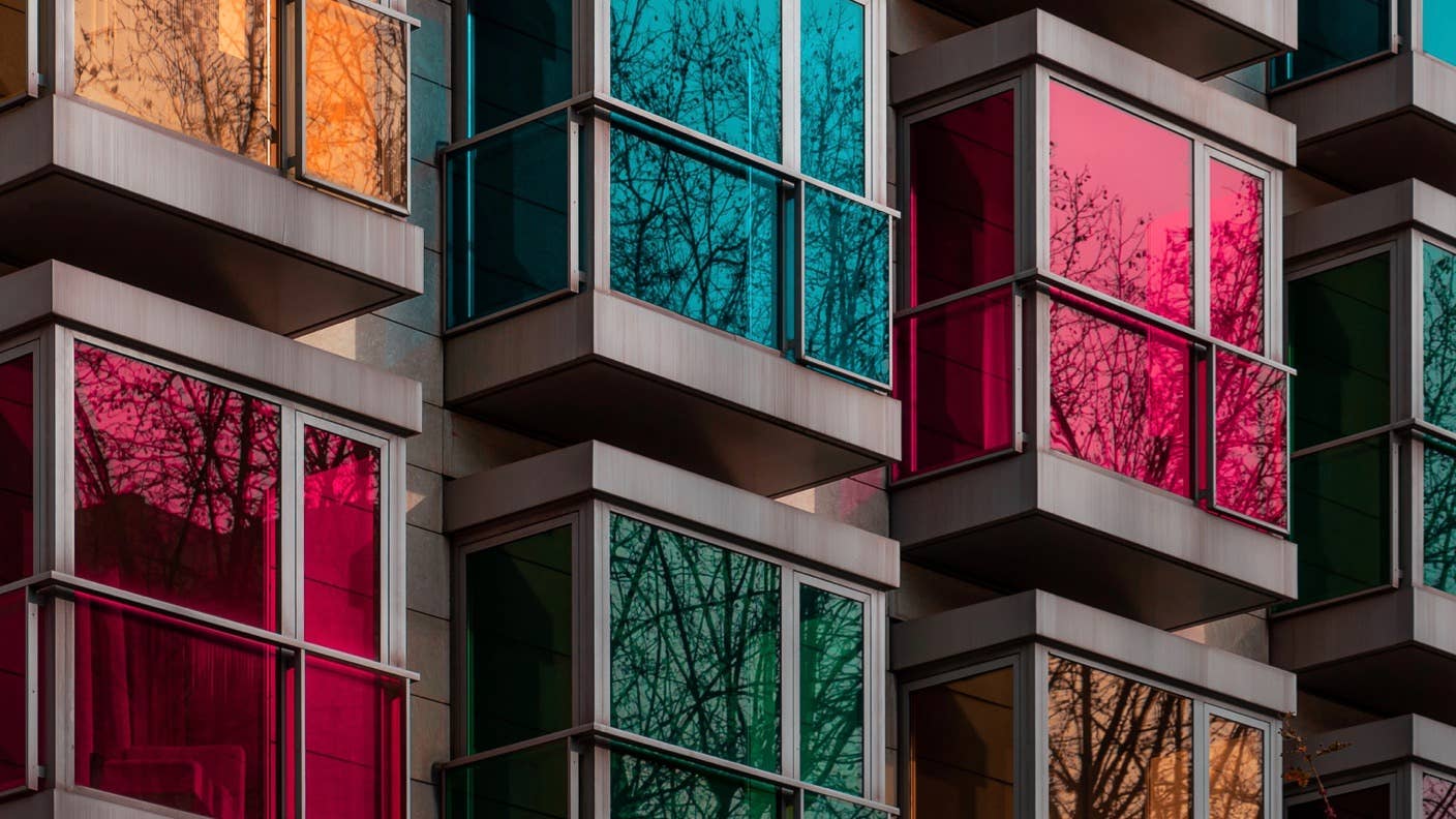 windows colorful reflections trees