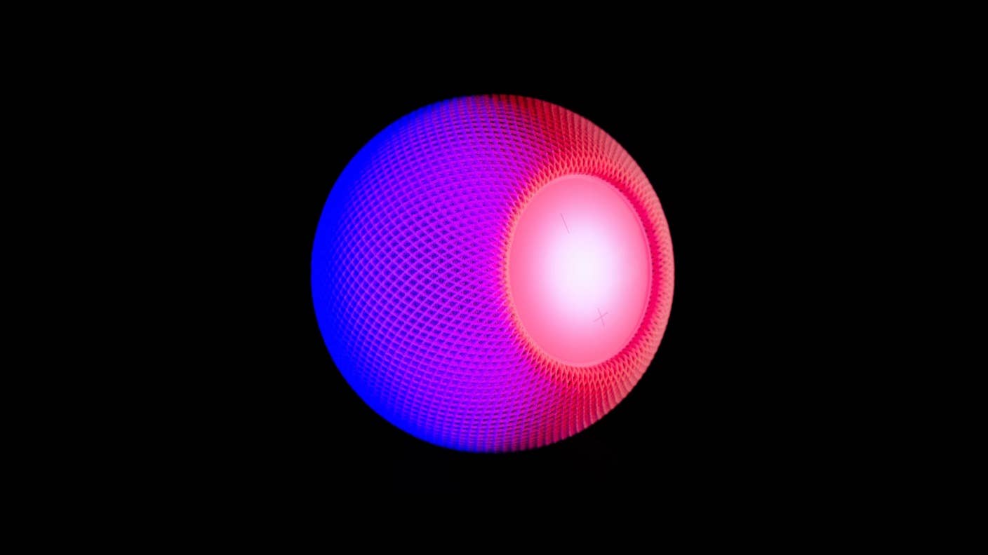 tech stories apple home pod smart speaker purple pink black background