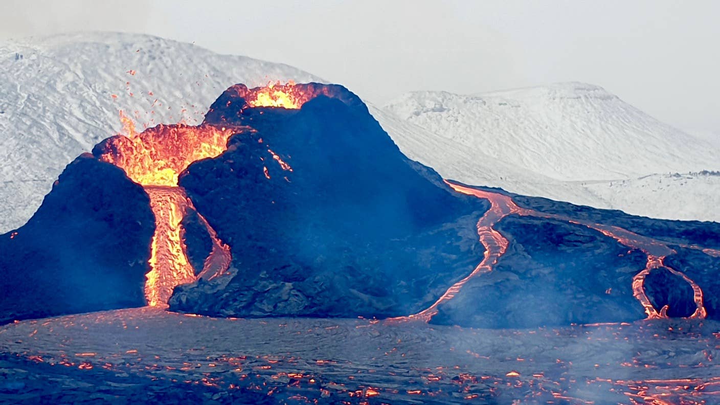 drone footage iceland volcano eruption