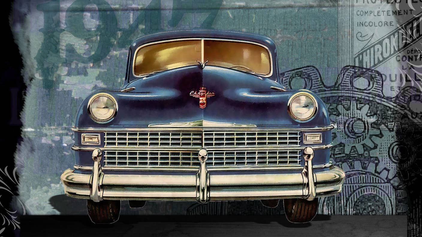 first car phone mobile tech vintage car 1947 chrysler