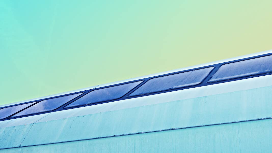 tech stories blue green architectural line windows