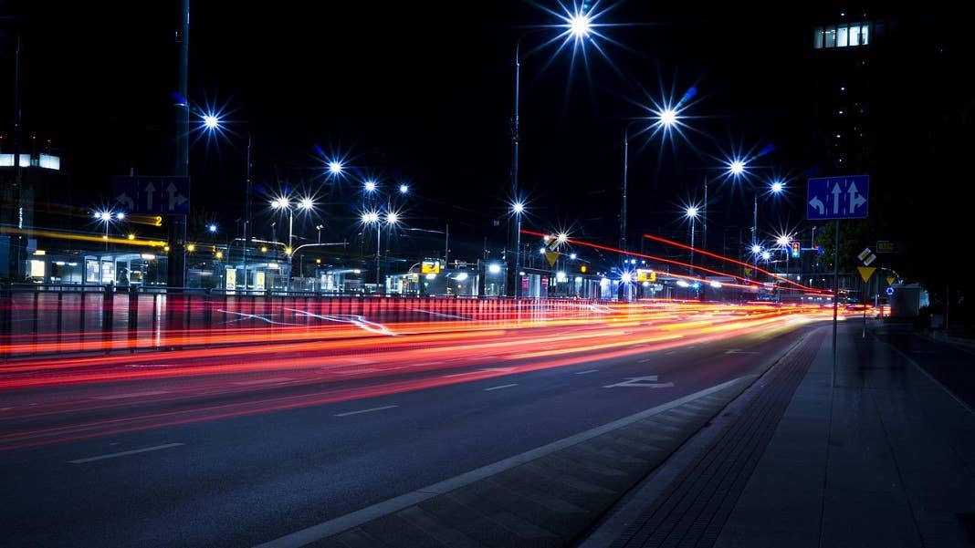 time travel city lights streetscape nighttime
