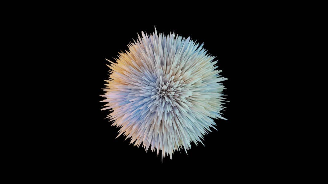 tech stories computer generated spiky ball black background