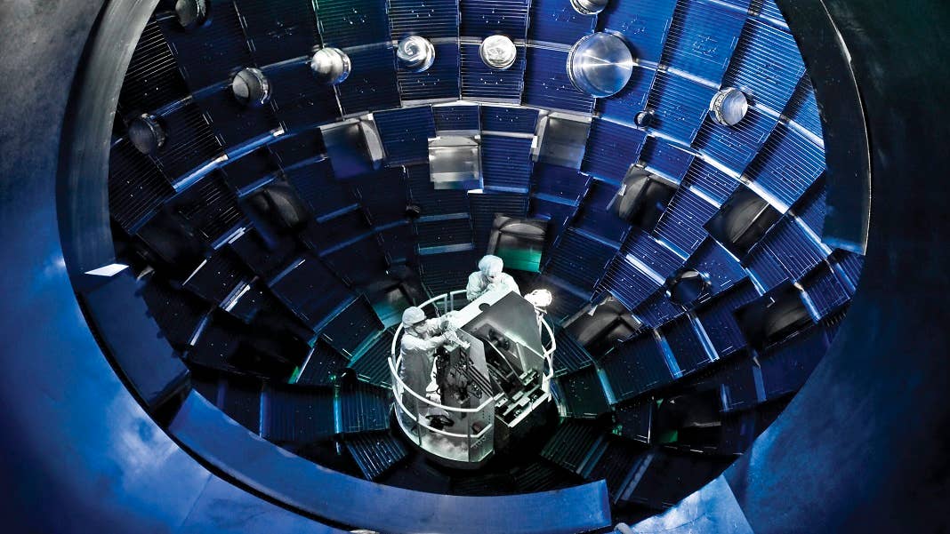 target chamber at the National Ignition Facility has been the site of a number of breakthroughs in fusion physics