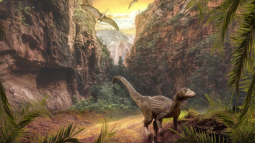 prehistoric landscape dinosaurs forest