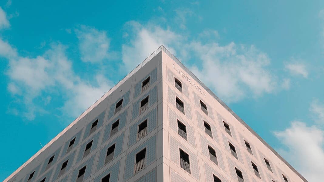 tech stories library building vanishing point blue sky