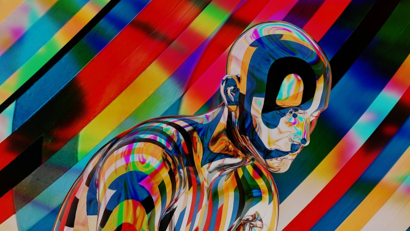 A ChatGPT Moment Is Coming for Robotics. AI World Models Could Help Make It Happen. A digital render of a human or robot with prismatic rainbows.