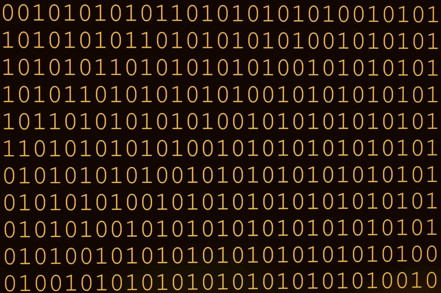 Yellow lines of zeros and ones binary code