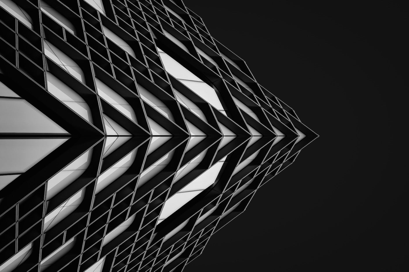 Architecture triangles and vanishing point on black background.