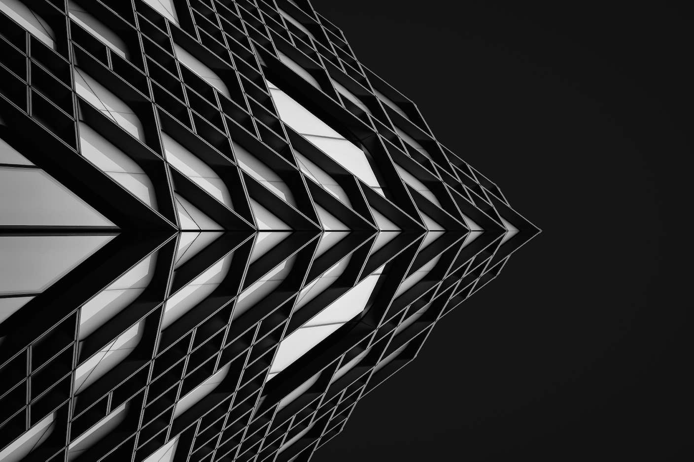 Architecture triangles and vanishing point on black background.
