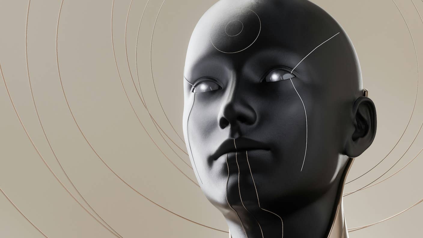 The Hardest Part of Creating Conscious AI Might Be Convincing Ourselves It’s Real A digital human with glowing eyes and geometric designs