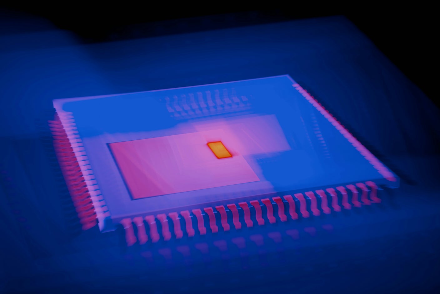Artist's conception of a glowing computer chip