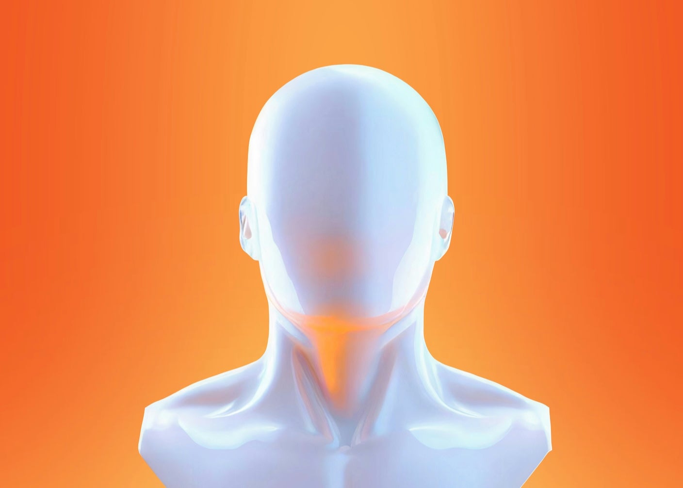 A digital human on an orange background