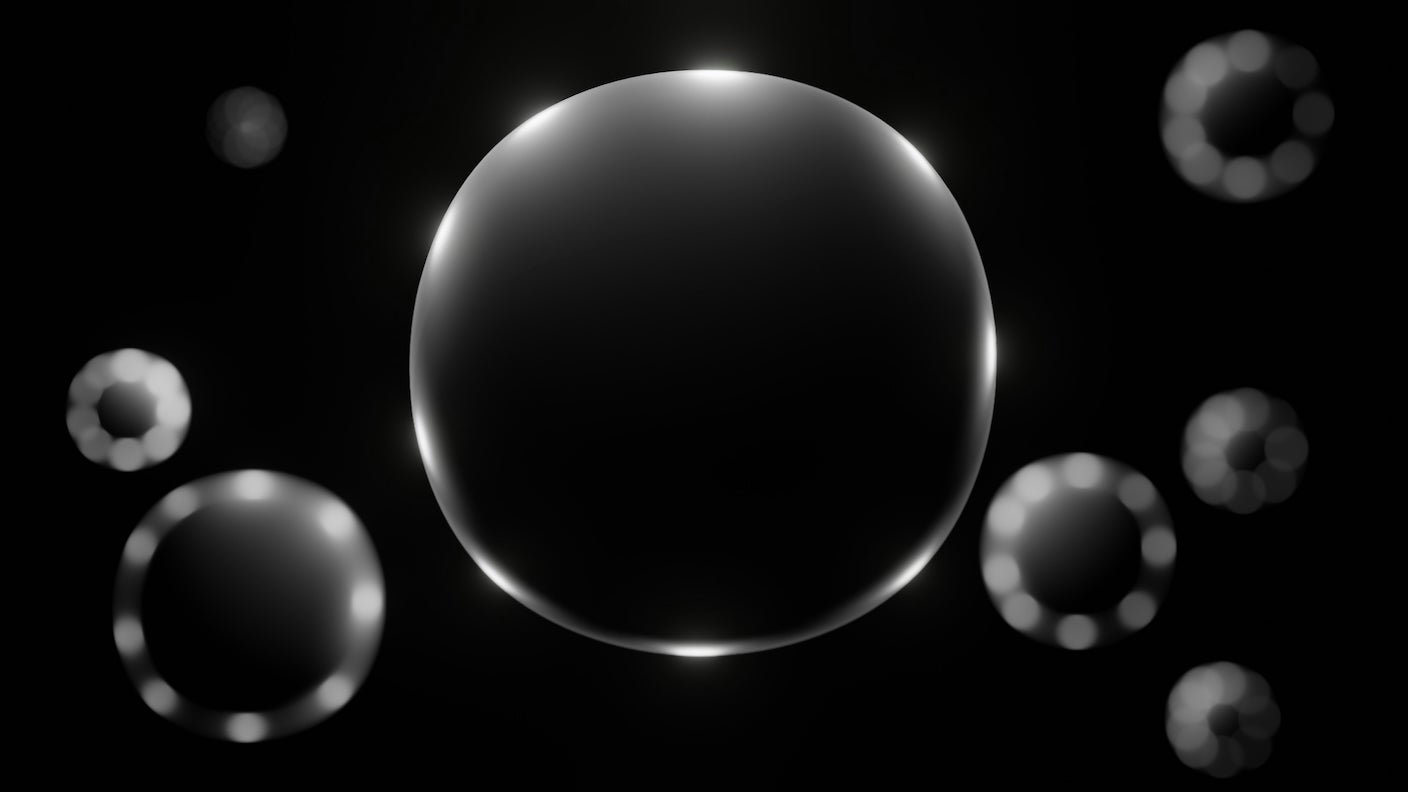 Black bubbles floating with lit edges