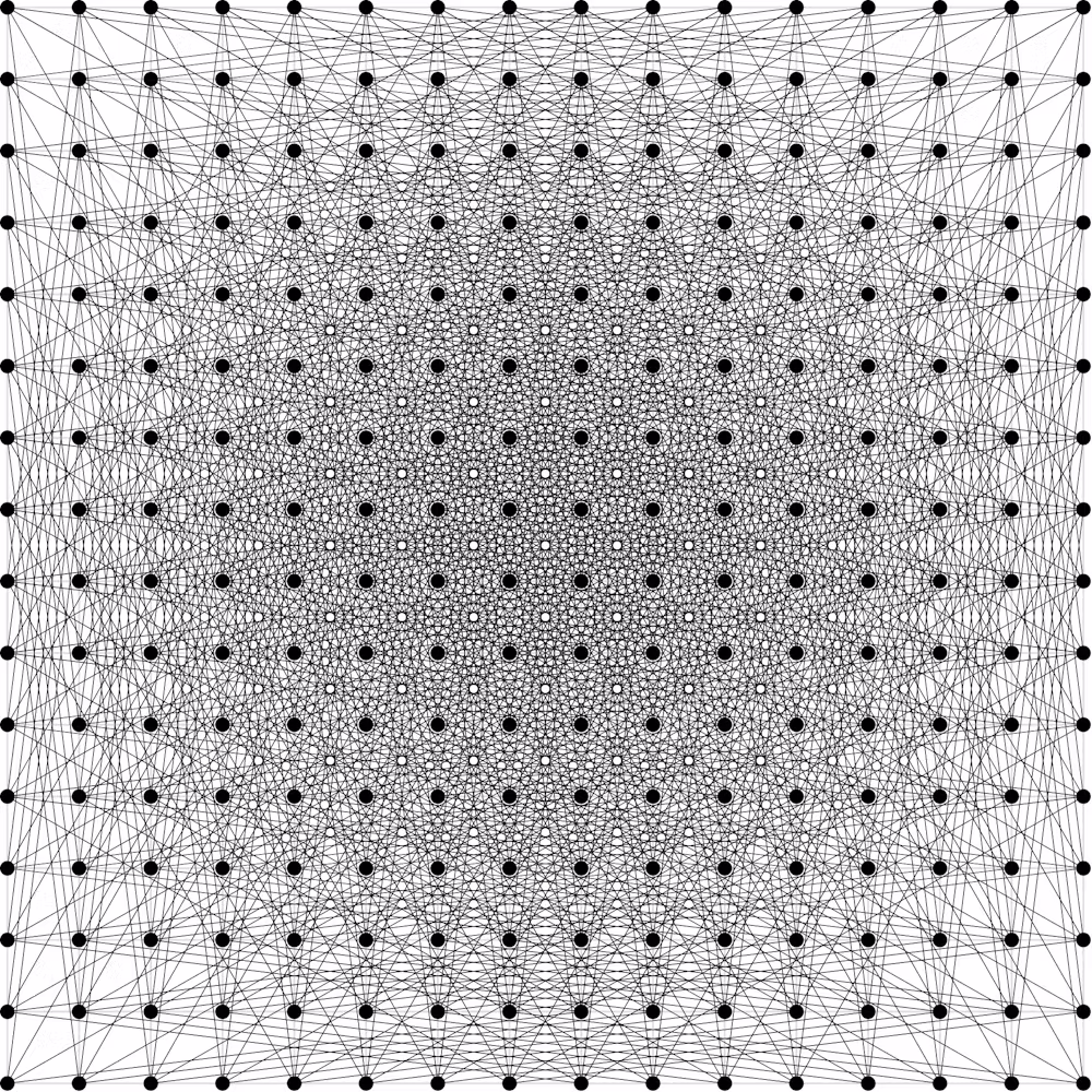 Square grid of dots representing Erdos problem 90