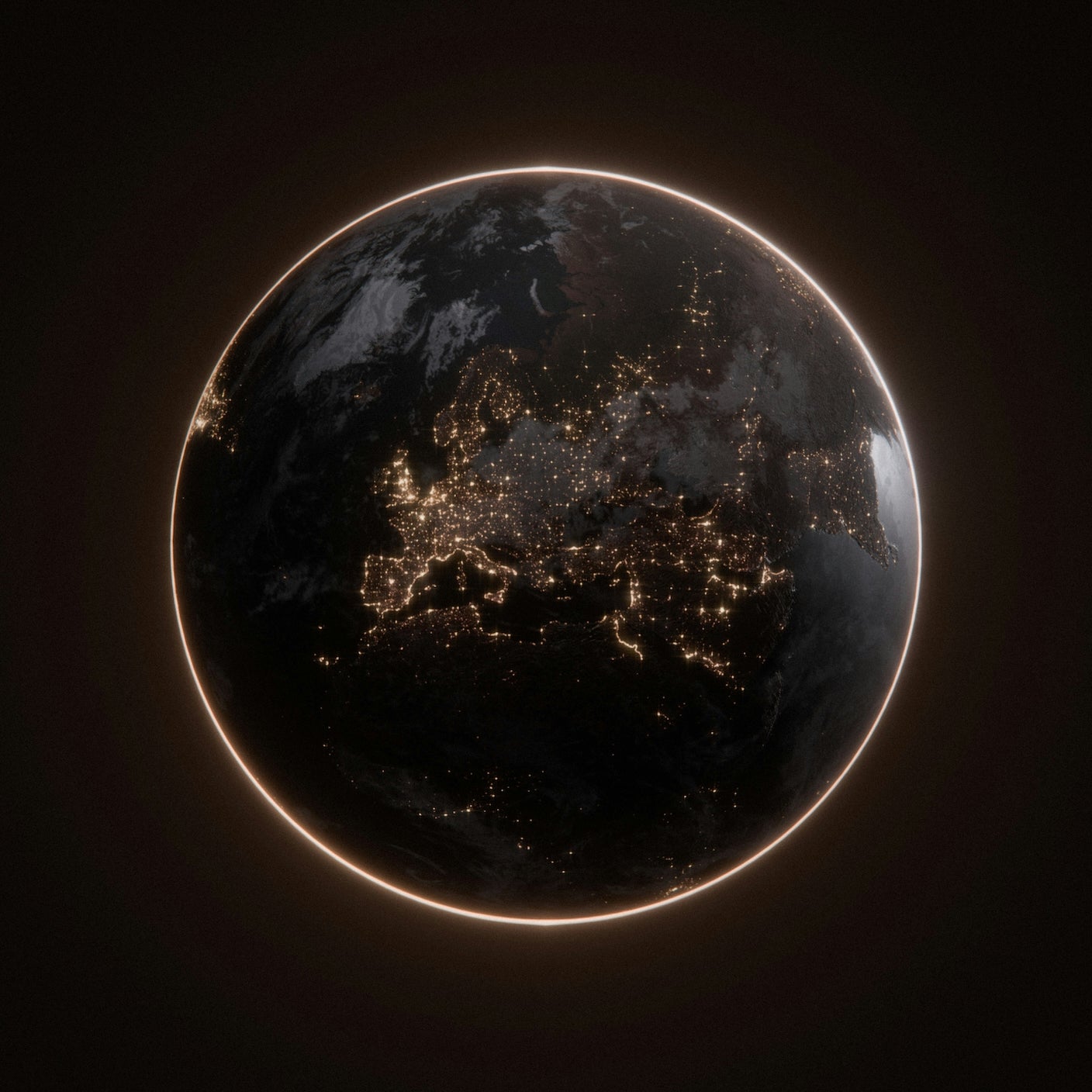 Backlit glowing Earth at night from space