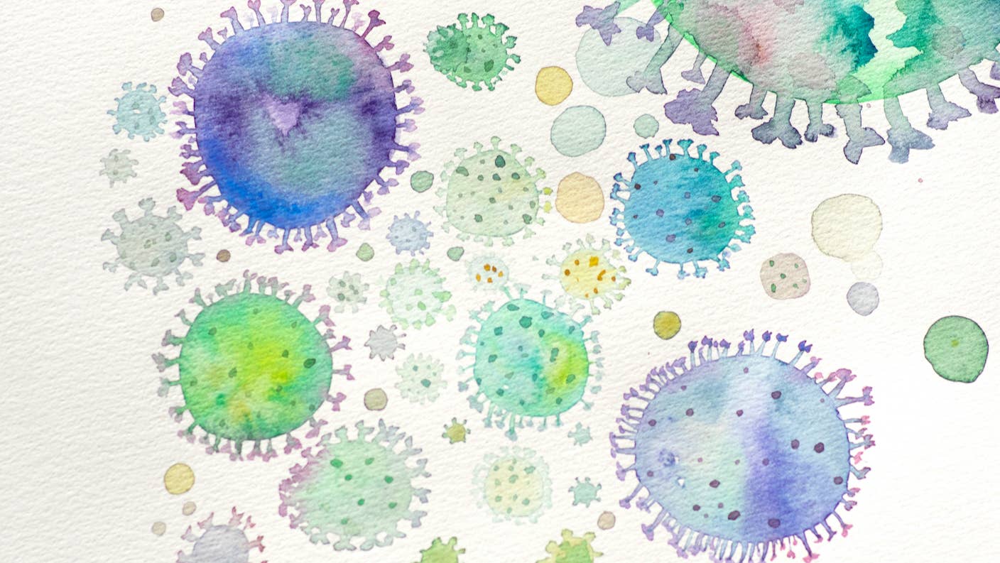 The First AI‑Designed Vaccine Has Been Tested in People. Here’s What Happened. A watercolor painting of coronaviruses