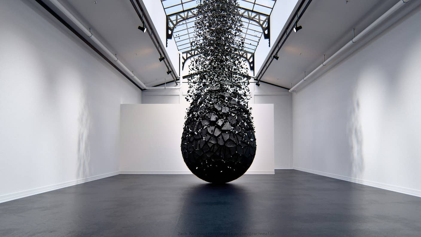 This Week’s Awesome Tech Stories From Around the Web (Through September 26) A black spherical sculpture breaks into pieces in a white exhibition room.