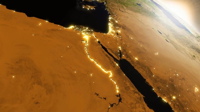 energy desertec solar sahara desert aerial satellite view Egypt Earth sunrise
