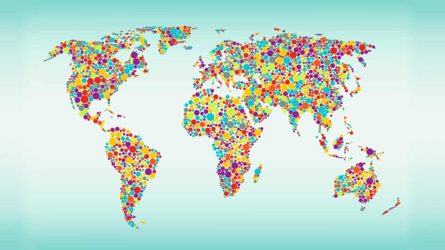 World map in multicolored dots