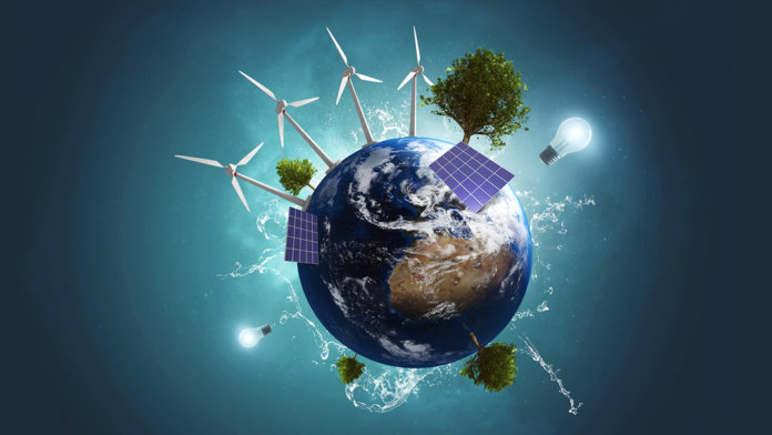 3D illustration globe green energy earth