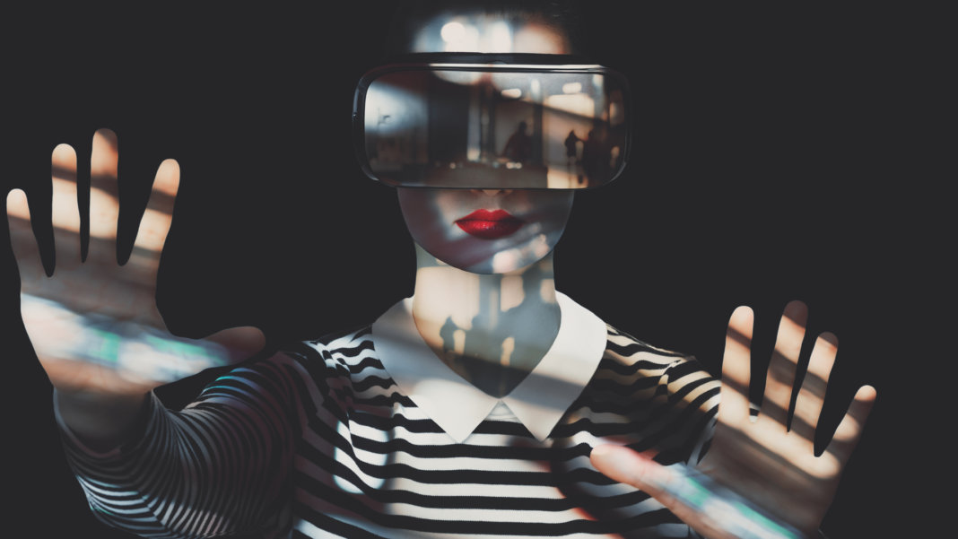woman wearing virtual reality VR goggles