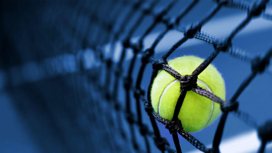 tennis ball on court net
