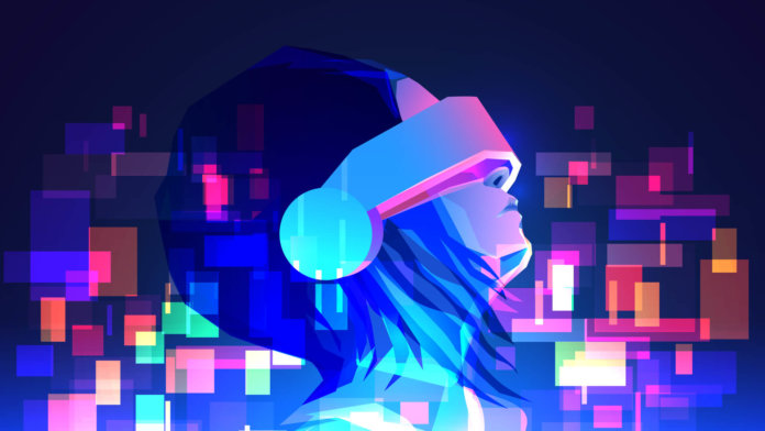 futuristic girl with virtual reality headset future
