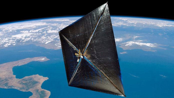 artist depiction of NASA NanoSail D in orbit space