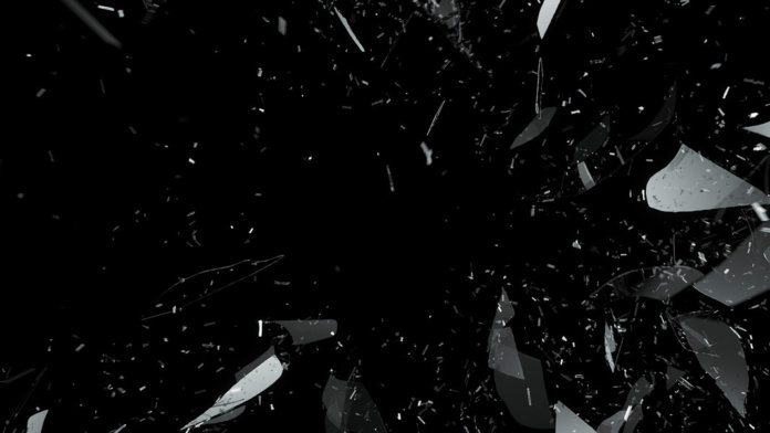 breaking shattered glass on black science fiction