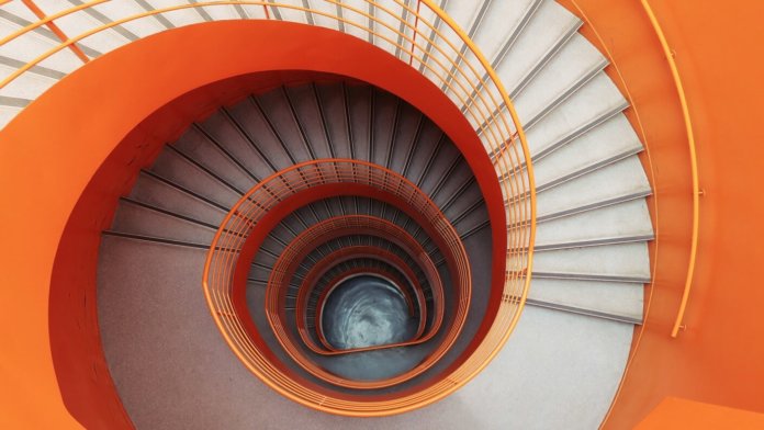 tech stories orange spiral staircase