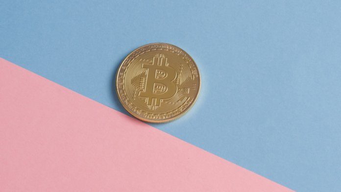 digital currency bitcoin blue pink background