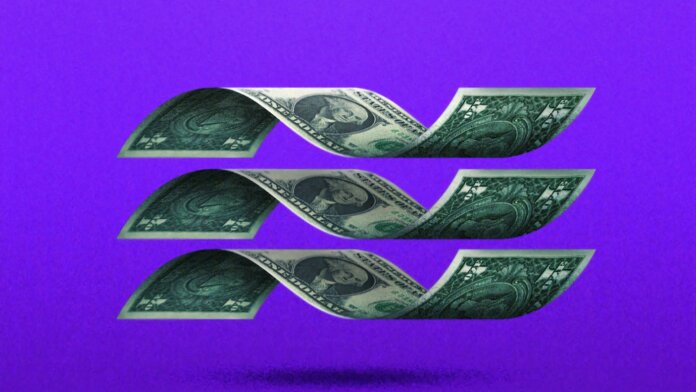 bitcoin cashless future dollar bills purple background
