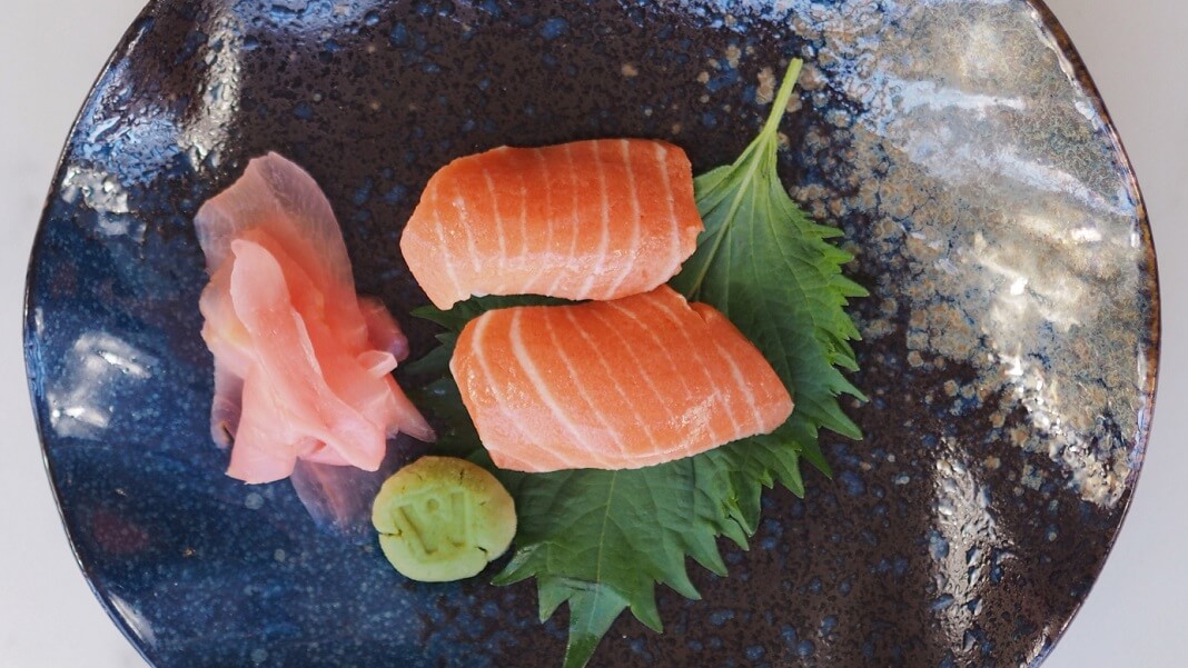 wildtype lab-grown cultured salmon sushi
