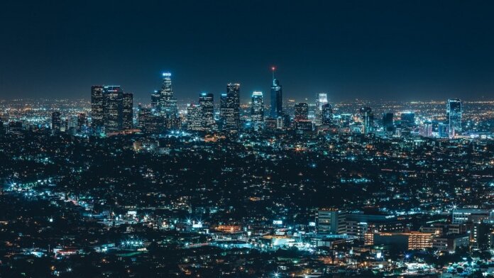 big city lights at night future technology pandemic