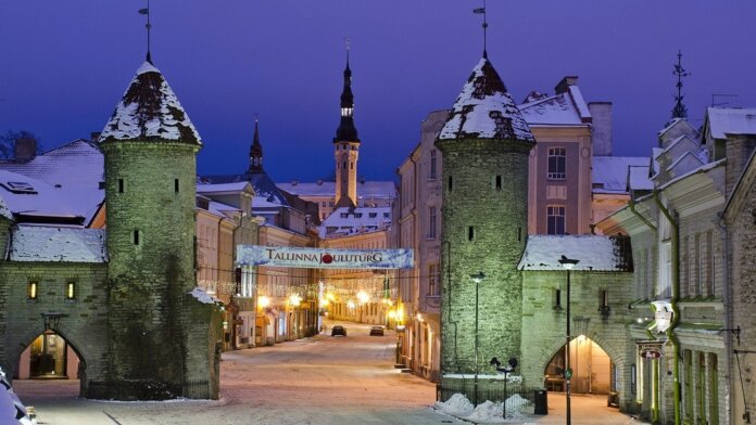 Estonia Tallinn old city night view
