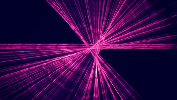 quantum advantage purple laser beams black background