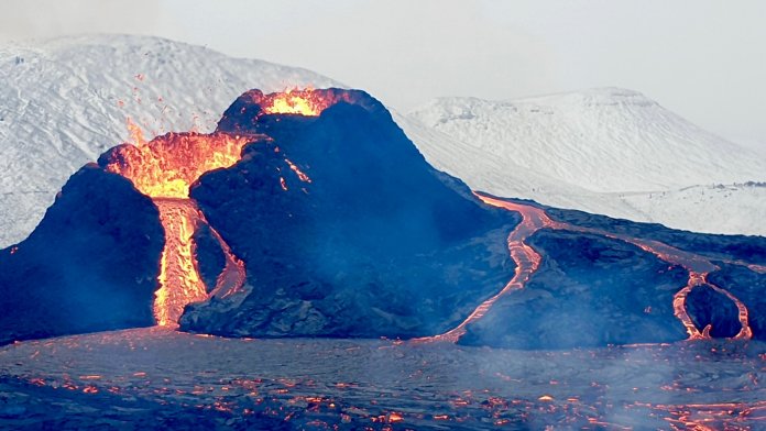 drone footage iceland volcano eruption